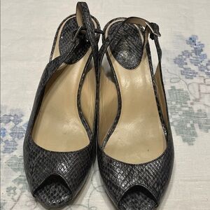 Cole Haan Black Textured Peep-Toe Heels